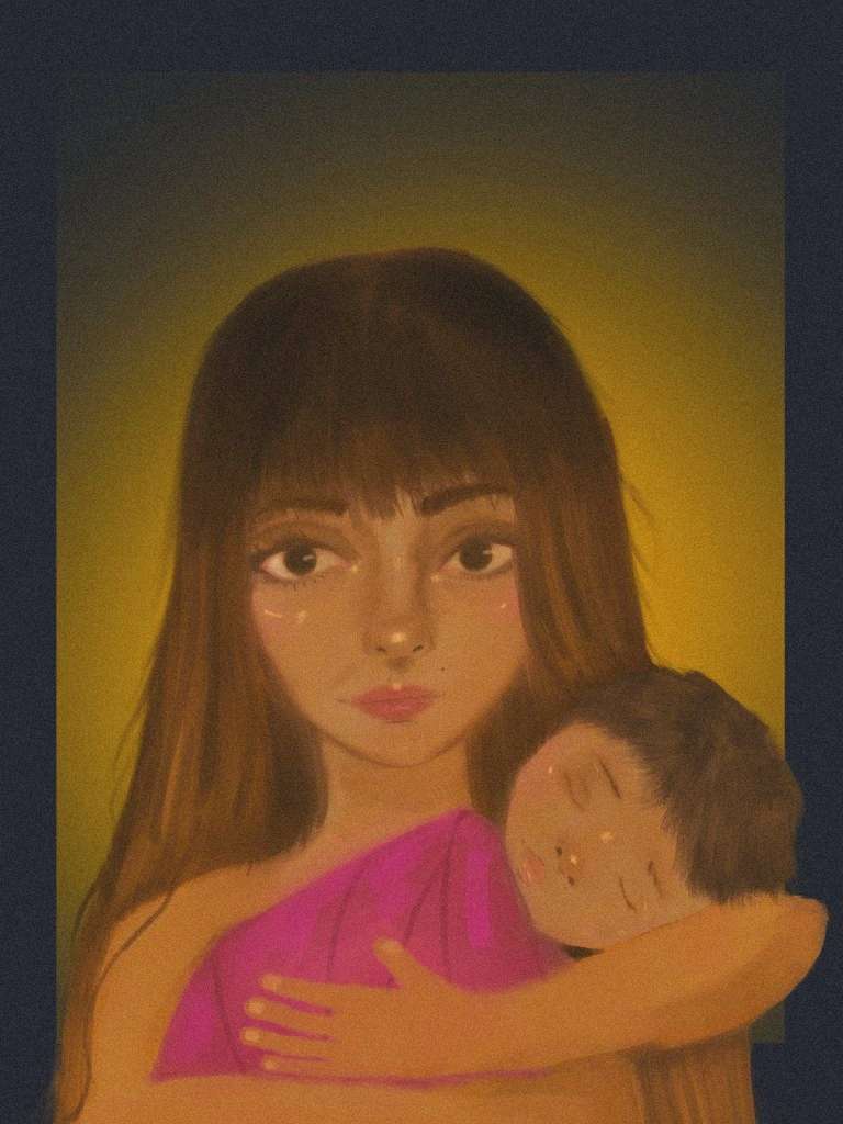 a mom holding her new baby.