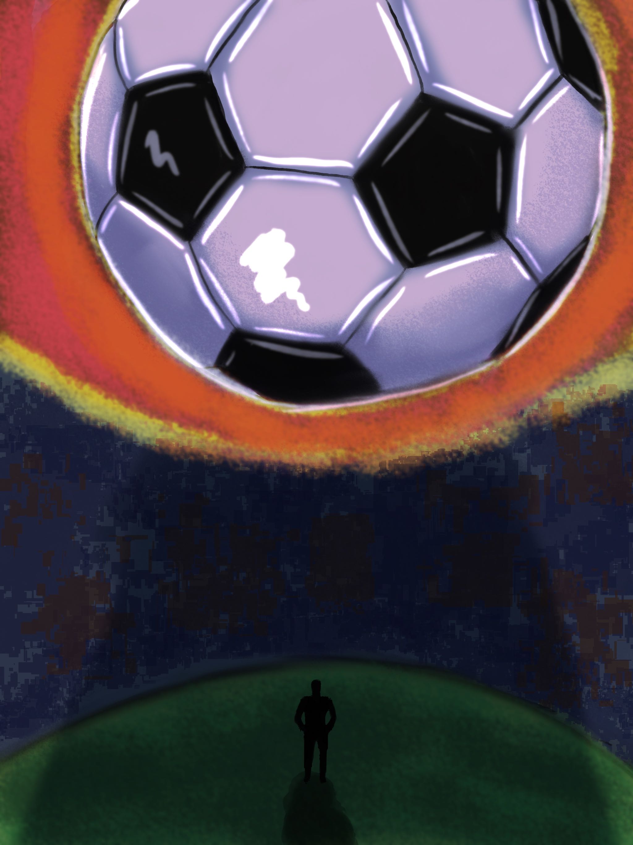 giant soccerball falling from the sky